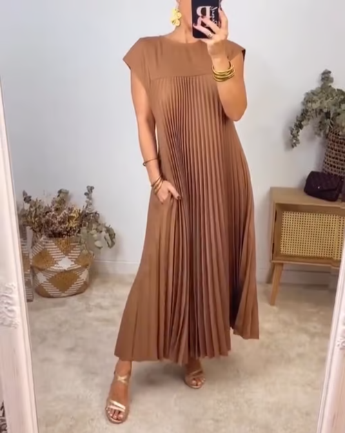 Vestido Plissado com Bolsos Laterais Sabrina